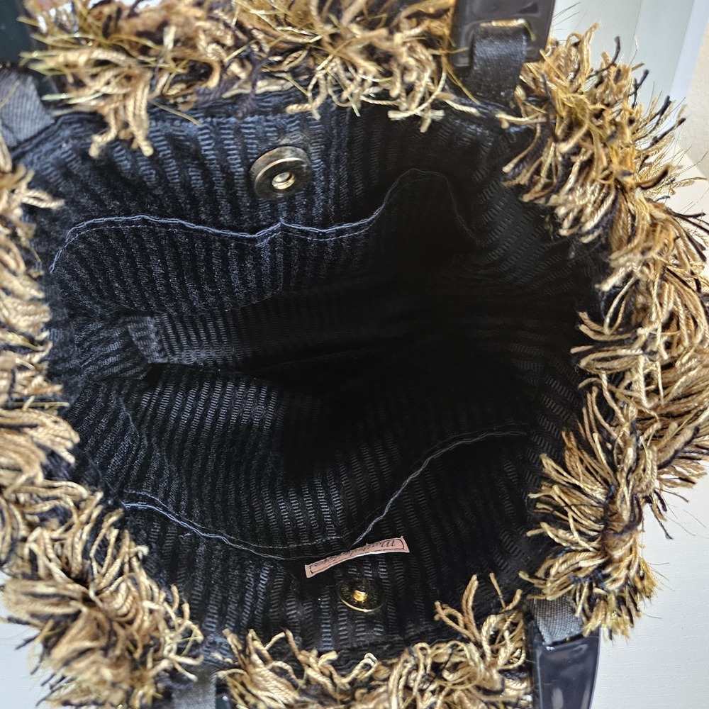 Martha Jo Totes Vintage Tapestry Handbag Beaded Fringe Black Gold - Picture 5 of 6